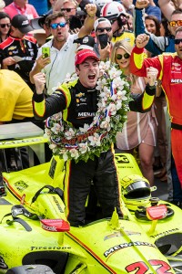 Simon Pagenaud (22) of France wins his first Indianapolis 500 in a thrilling finish at the Indianapolis 500 at Indianapolis Motor Speedway on May 26, 2019.  Credit: © Action Sports Photography/Shutterstock
