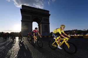 Egan Bernal of Colombia and Team INEOS Yellow Leader Jersey pass the Arc De Triomphe during the 106th Tour de France 2019, Stage 21 a 128km stage from Rambouillet to Paris Champs-Élysées on July 28, 2019 in Paris, France.  Credit: © Justin Setterfield, Getty Images
