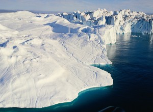 Huge icebergs form in the area shown in this photograph, where the Jakobshavn Glacier flows into the sea near Ilulissat, Greenland. Credit: © Radius Images, Getty Images 