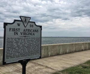 The landing of the first enslaved Africans in English-occupied North America at Point Comfort in 1619.  Credit: National Park Service