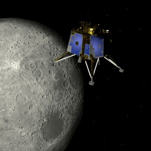 Artist depiction of the the Chandrayaan 2 lunar mission from India. The Vikram lander orbiting the moon. Credit: © Raymond Cassel, Shutterstock