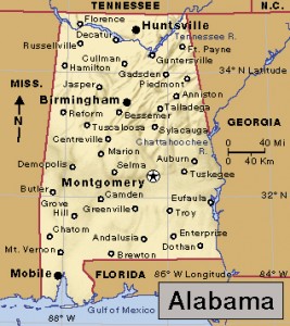 Click to view larger image Alabama. Credit: WORLD BOOK map