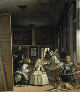  Las Meninas by the Spanish painter Diego Velázquez is a portrait of the Spanish royal family in the artist’s studio. The artist united real and pictorial space by having the young princess look casually out of the composition, presumably toward her parents, who stand in the same position as the viewer. The painter shown at the left is Velázquez himself. Credit: The Prado, Madrid, Spain (Erich Lessing, Art Resource) 