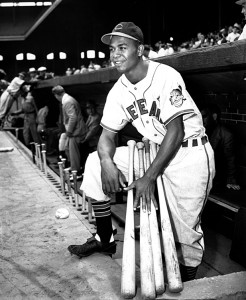 Larry Doby was the first African American baseball player in the American League. Doby, an outstanding hitter and outfielder, made his major league debut with the Cleveland Indians on July 5, 1947. Credit: AP Photo 