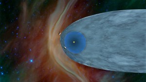 This artist's depiction shows the approximate locations of the two Voyager spacecraft relative to the sun, the bright spot in the center, in the mid-2010's. The Voyager probes were launched in 1977 by the National Aeronautics and Space Administration (NASA). In 2012, Voyager 1, shown as the upper probe in the image, sailed beyond a boundary called the heliopause and into interstellar space (the space between the stars), becoming the first spacecraft to do so. Voyager 2, the lower probe in the image, crossed the heliopause in 2018. Credit:  NASA/JPL-Caltech 
