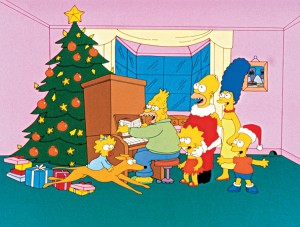 The Simpsons family in the Christmas-themed series premiere of "The Simpsons," which aired on December 17, 1989.  Credit: © Fox