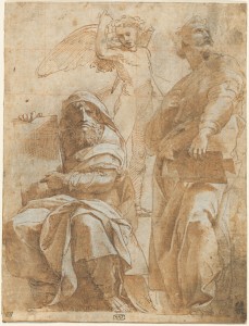 The Prophets Hosea and Jonah by Raphael. Credit: The Prophets Hosea and Jonah (1510), pen and brown ink with brown wash over black chalk, heightened with white and squared for transfer on laid paper by Raphael; National Gallery of Art