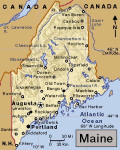 Maine state map credit: World Book map; map data (c) MapQuest.com, Inc.