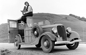Dorothea Lange, Resettlement Administration photographer, in California  credit: Library of Congress