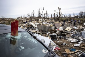 COOKEVILLE, TN - MARCH 04: A view of wreckage left behind in the tornado's path through a residential area on March 4, 2020 in Cookeville, Tennessee. A tornado passed through the Nashville area early Tuesday morning which left Putnam County with 18 killed and 38 unaccounted for. credit: Brett Carlsen/Getty Images