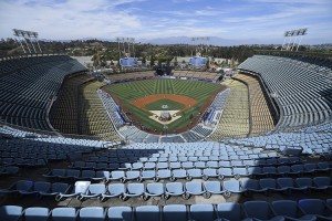 LOS ANGELES, CA - AUGUST 03: View from the top of the park before the Los Angeles Dodgers play the San Diego Padres at Dodger Stadium on August 3, 2019 in Los Angeles, California. Credit: John McCoy/Getty Images