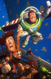 Toy Story (1995) was the first fully computer-animated feature film. Pixar Animation Studios produced it. The film follows the adventures of toys that come to life in a boy’s bedroom. Woody, left, a toy cowboy, was voiced by Tom Hanks. Buzz Lightyear, a toy astronaut, was voiced by Tim Allen. Credit: © Walt Disney Pictures/ZUMA Press 