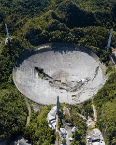 The dish of the Arecibo Observatory's radio telescope lies heavily damaged following the collapse of the instrument platform on Dec. 1, 2020. Credit: © estadespr, Shutterstock