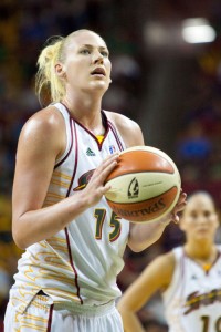 Lauren Jackson shoots a free throw during the Seattle Storm 66-53 victory over the San Antonio Silverstars at Key Arena.  Credit: © Andrew Fredrickson, Southcreek Global/ZUMA Press/Alamy Images