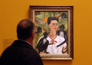Frida Kahlo's painting Self Portrait with Monkeys hangs at an exhibition. © Dieter Nagl, AFPGetty Images