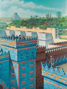 The Hanging Gardens of Babylon were said to have been built by King Nebuchadnezzar II after he married a mountain princess. He hoped the gardens would make her feel at home. Credit: World Book illustration by Birney Lettick