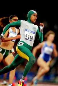 Cathy Freeman, an Australian runner of Aboriginal descent, wins the women's 400–meter race at the 2000 Summer Olympics in Sydney, Australia. Credit: © Tony Feder, Getty Images