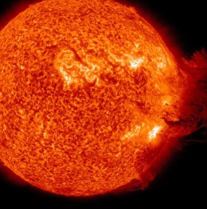 The sun produces heat from nuclear reactions deep inside it. All life on Earth depends on this heat. Credit: NASA/SDO
