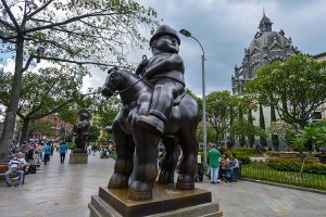 'Horse Man' sculpture by Colombian artist Fernando Botero in Botero Square in Medellín, Colombia. Credit: © Oscar Espinosa, Shutterstock