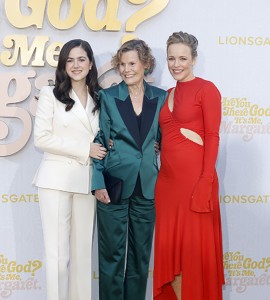 American author Judy Blume poses with actresses Abby Ryder Fortson and Rachel McAdams at the premiere of the motion picture film adaptation of her novel Are You There God? It's Me, Margaret on April 15, 2023. Credit: © Tinseltown/Shutterstock